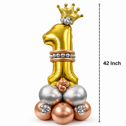 Royal 1st Birthday Large Golden Air Filled Balloon Bouquet Arrangement with Rose Gold & Silver Balloons