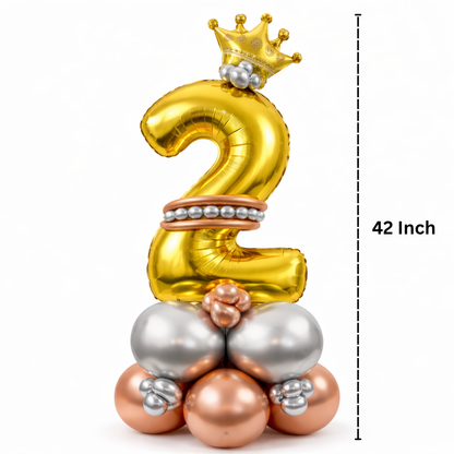 Royal 2nd Birthday Large Golden Air Filled Balloon Bouquet Arrangement with Rose Gold & Silver Balloons