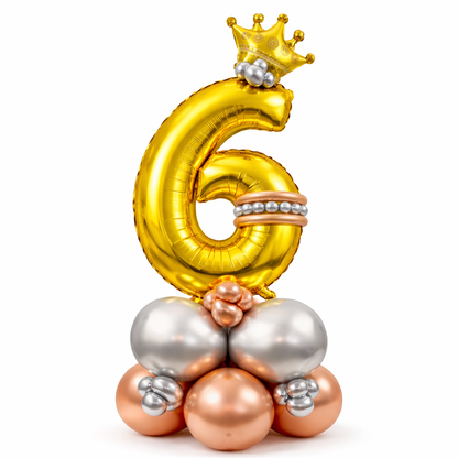 Royal 6th Birthday Large Golden Air Filled Balloon Bouquet Arrangement with Rose Gold & Silver Balloons
