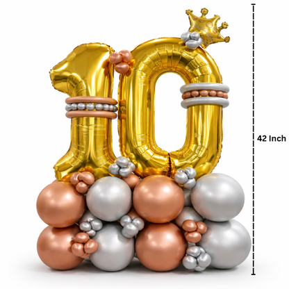 Signature 10th Birthday Large Golden Air Filled Balloon Bouquet Arrangement with Rose Gold & Silver Balloons
