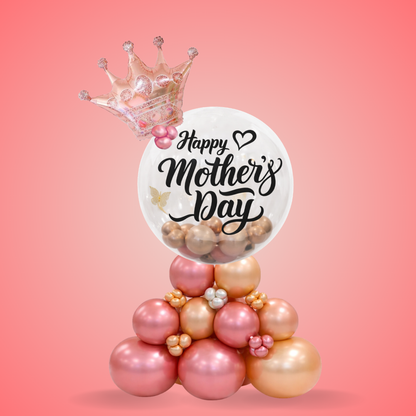 Fancy Mother's Day Air Filled Balloon Bouqet Arrangement with Rose Gold Crown