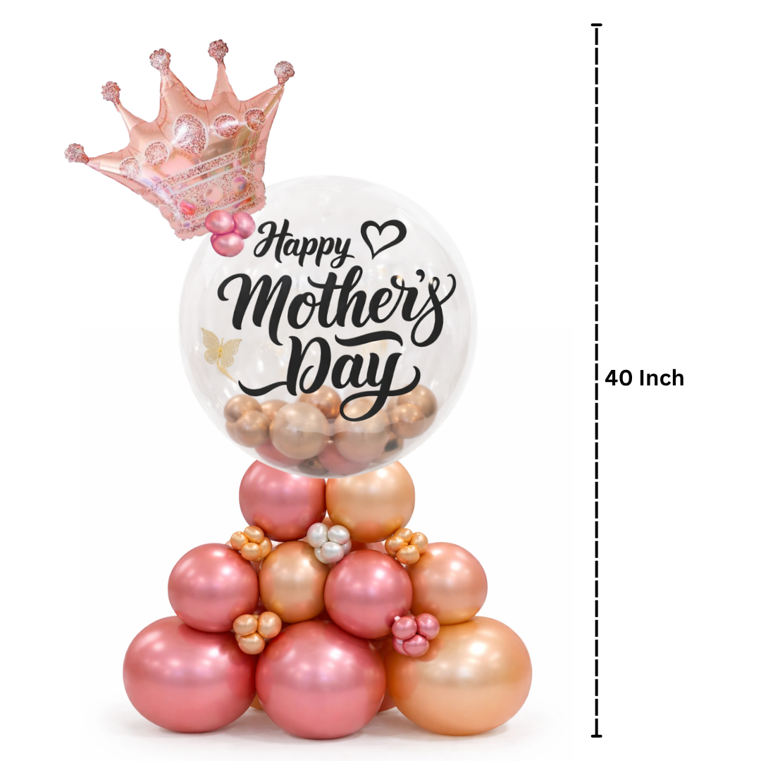 Fancy Mother's Day Air Filled Balloon Bouqet Arrangement with Rose Gold Crown