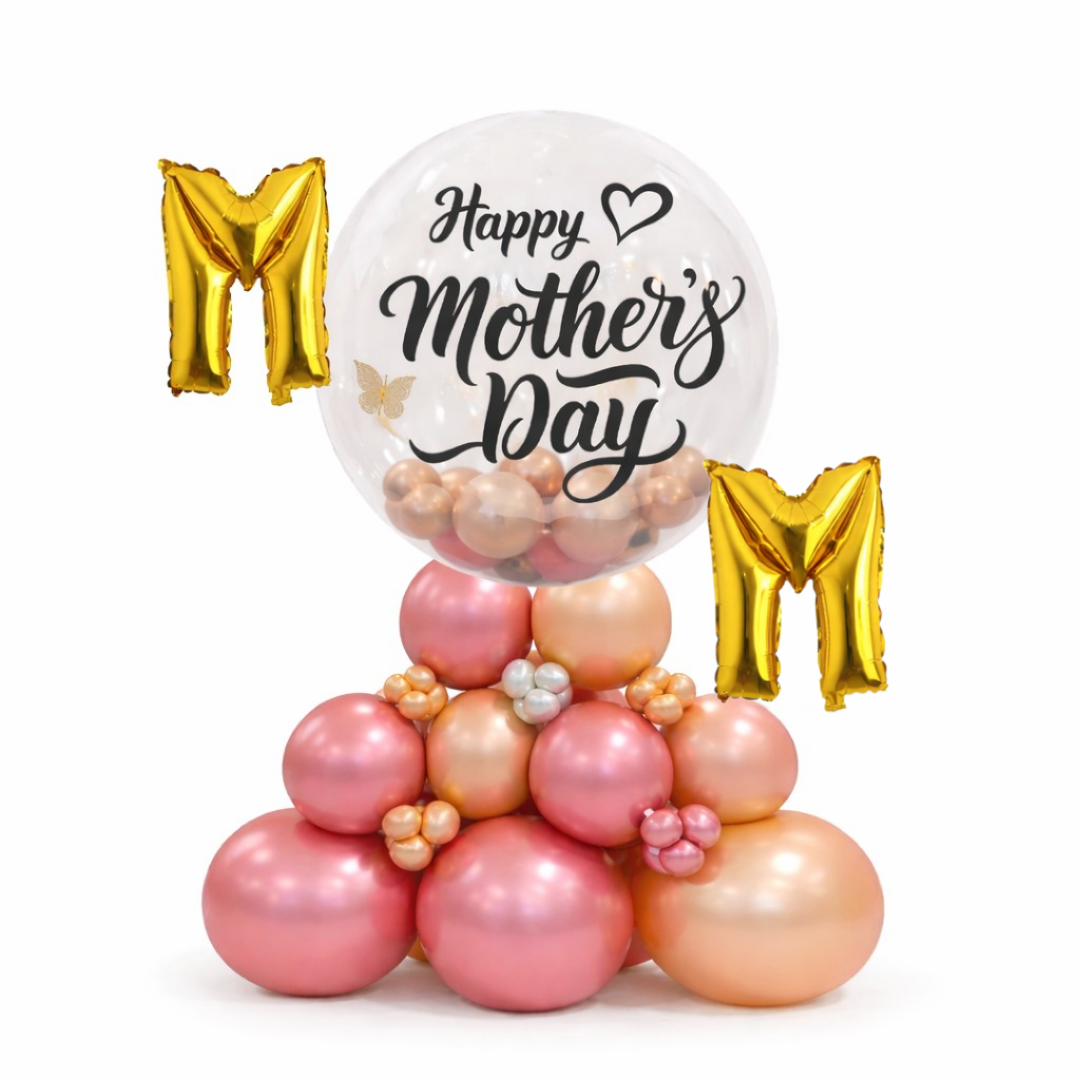 Stylish M-O-M Happy Mother's Day Air FIlled Balloon Bouquet Arrangement