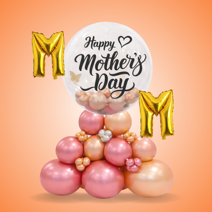 Stylish M-O-M Happy Mother's Day Air FIlled Balloon Bouquet Arrangement