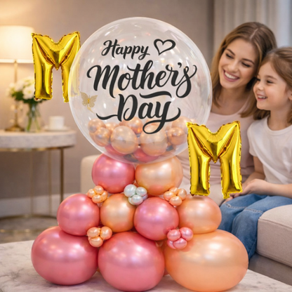Stylish M-O-M Happy Mother's Day Air FIlled Balloon Bouquet Arrangement