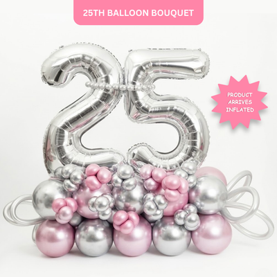 25th Birthday Silver & Pink Customization Balloon Bouquet | Air Filled and Delivers Inflated
