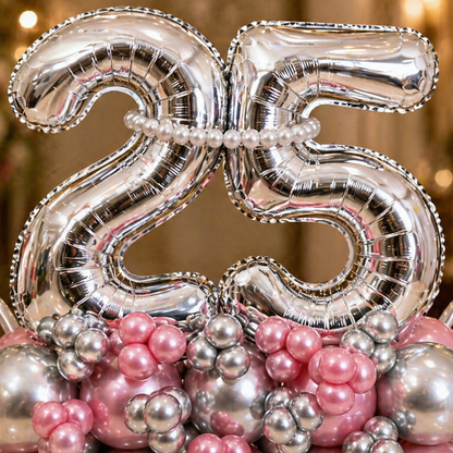 25th Birthday Silver & Pink Customization Balloon Bouquet | Air Filled and Delivers Inflated