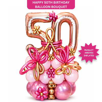 WOW 50th Birthday Rose Gold Balloon Bouquet | Air Filled and Ready Delivery