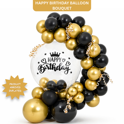 Black and Golden Transparent BOBO Happy Birthday Balloon Bouqet | Air Filled and Ready Delivery