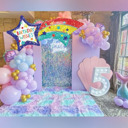 Birthday Wishes Shooting Star Foil Balloon 27 Inch - Rainbow Star Birthday Party Decoration - Ready to Use - 1 Pc