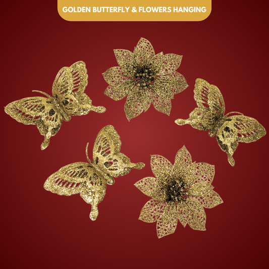 Butterfly & Flowers Hanging Golden - 5PC