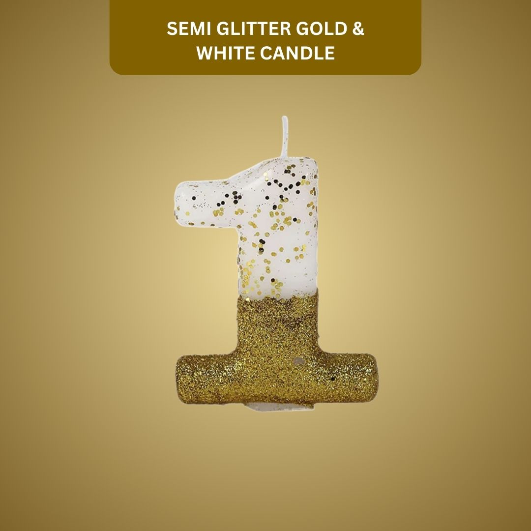 Number 1 Semi Glitter Gold & White Candle - 1PC