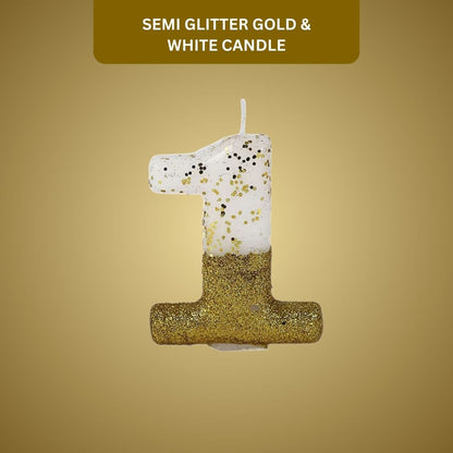 Number 1 Semi Glitter Gold & White Candle - 1PC