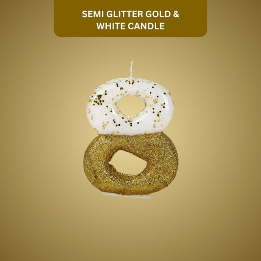 Number 8 Semi Glitter Gold & White Candle - 1PC