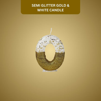 Number 0 Semi Glitter Gold & White Candle - 1PC