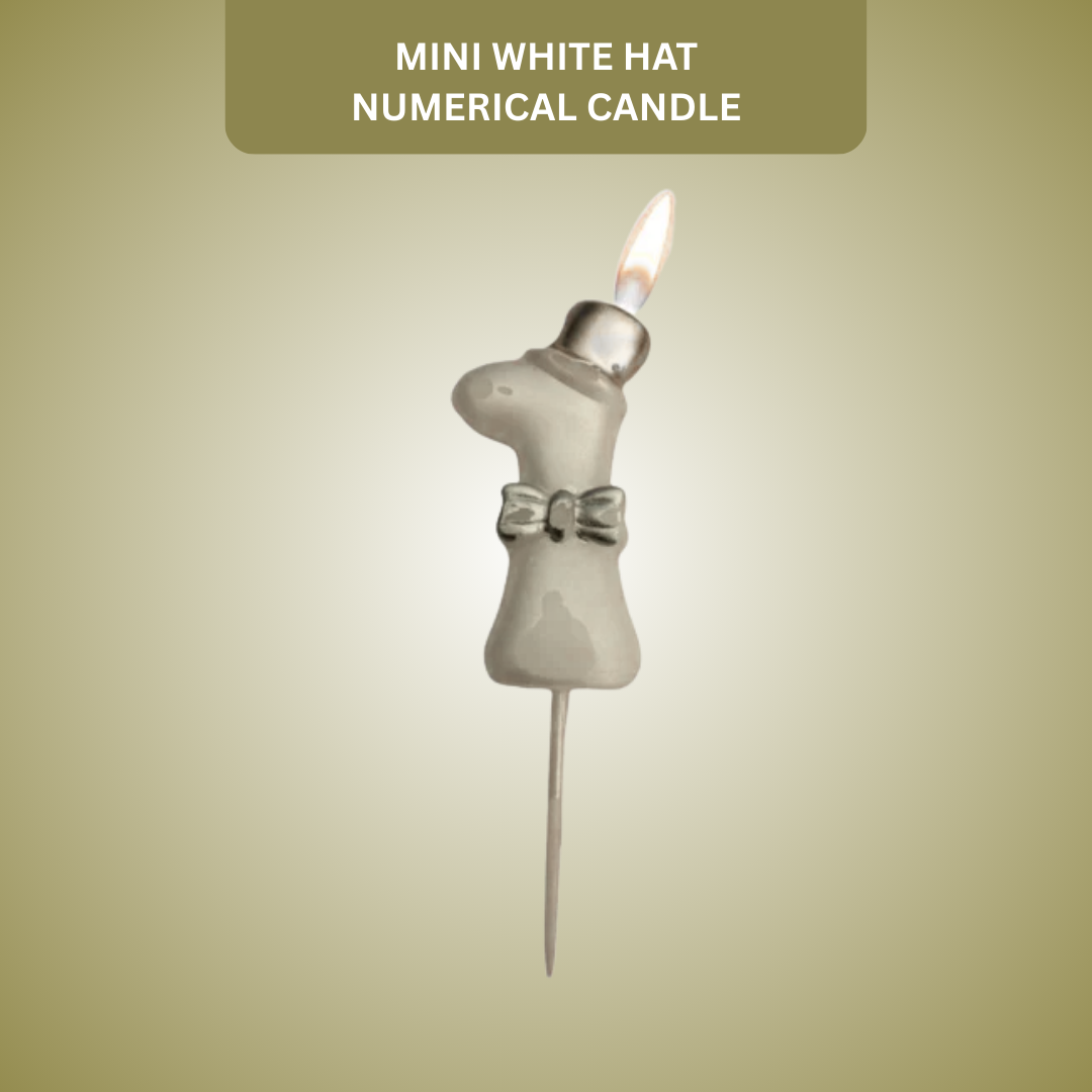 Metallic White Numerical Candle 1 with Golden Hat