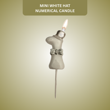Metallic White Numerical Candle 1 with Golden Hat