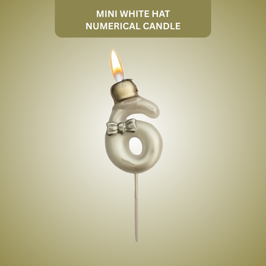 Metallic White Numerical Candle 6 with Golden Hat