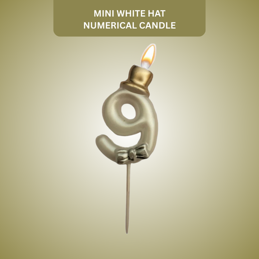 Metallic White Numerical Candle 9 with Golden Hat