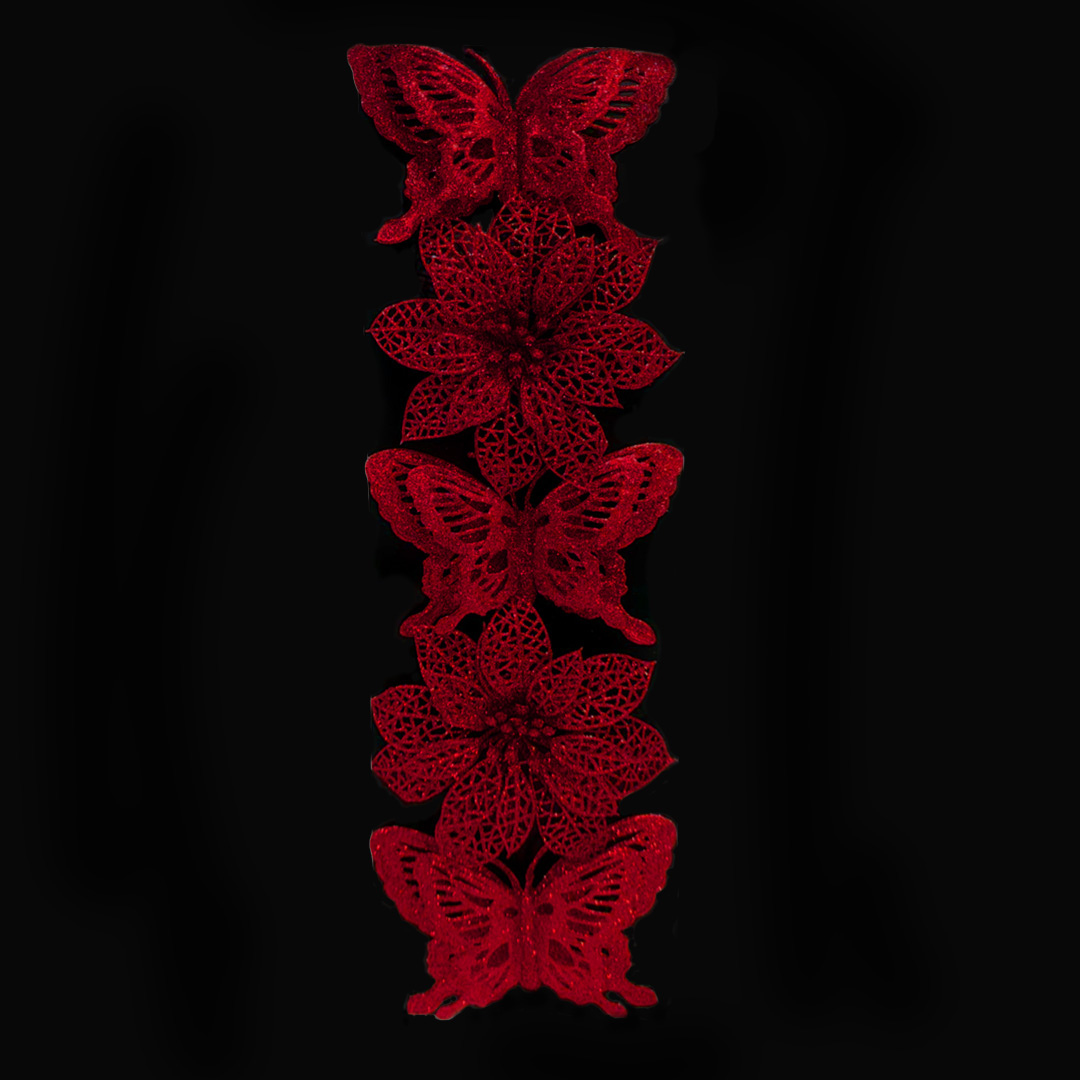 Butterfly & Flowers Hanging Red - 5PC