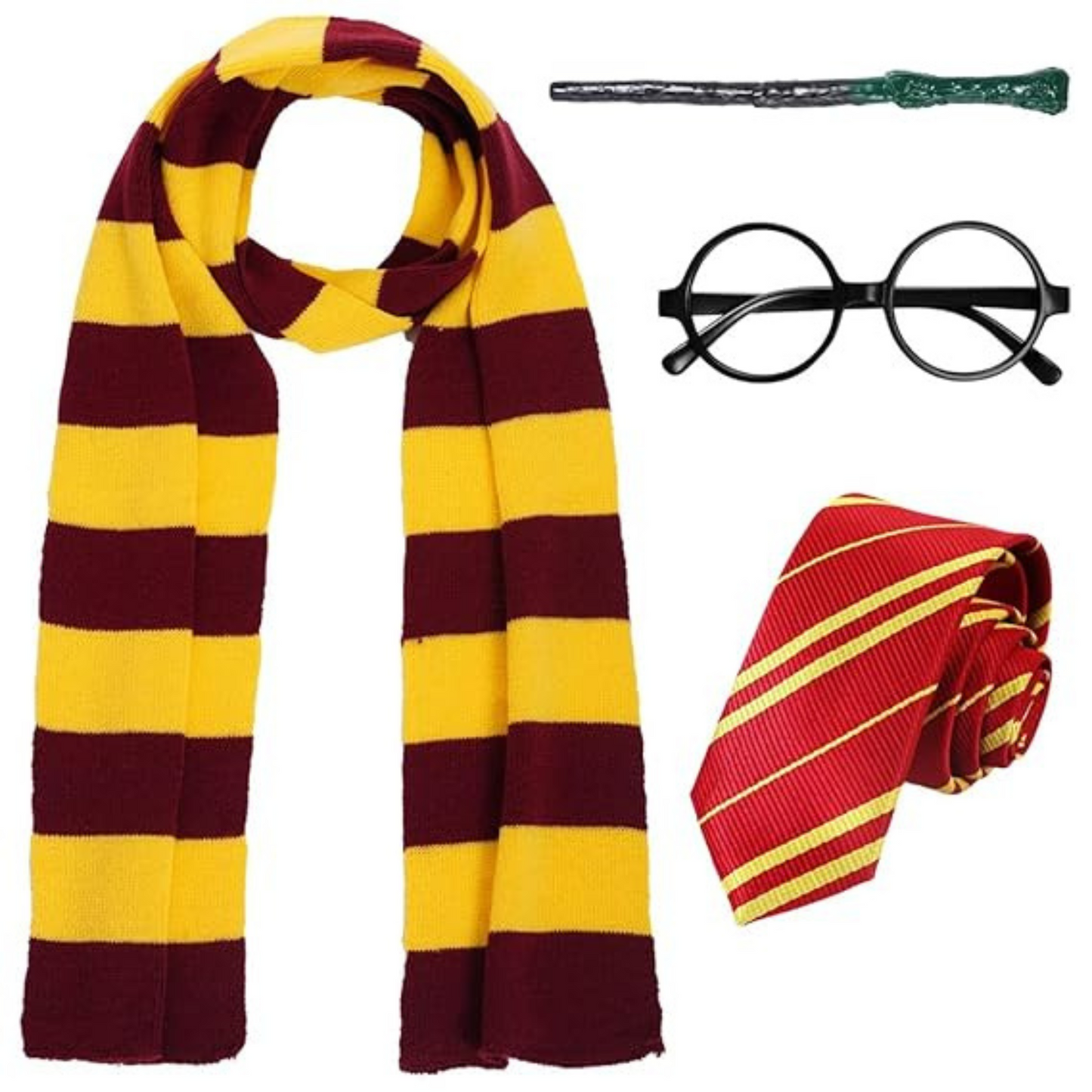 Magical Harry Potter Costume w/ Scarf, Eyeglass, Wand & Tie for Kids - Size M 5 - 7 YR