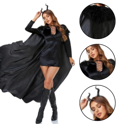 Maleficient Velvet Costume with Cape and Headband - Size M - Bust  34 inches