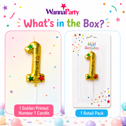 Golden Color Happy Birthday Printed Candle Number 1