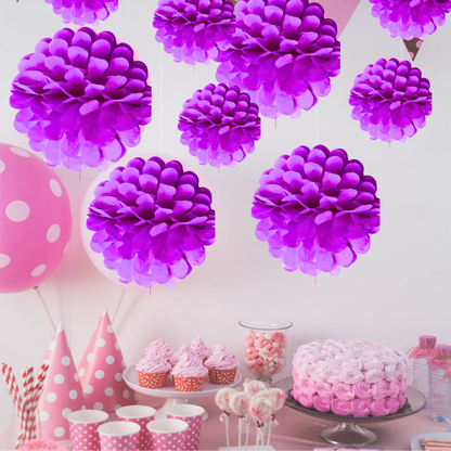 Purple Paper Pom Pom Hangings For Wall Decor -10 Inch -  5PC