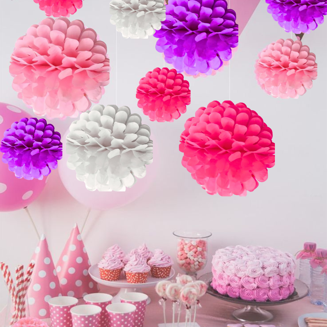 Multicolor Paper Pom Pom Hangings -10 Inch - 5PC - Wanna Party - closeup