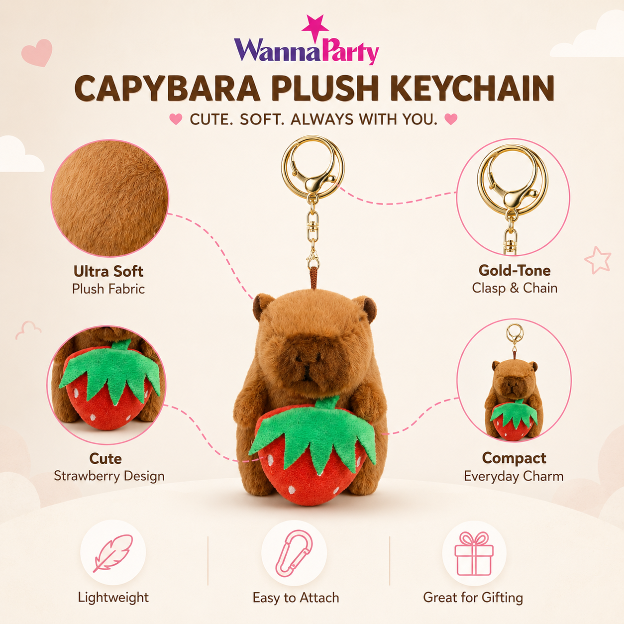 Capybara Strawberry Holding Flapping Clapband - 1PC