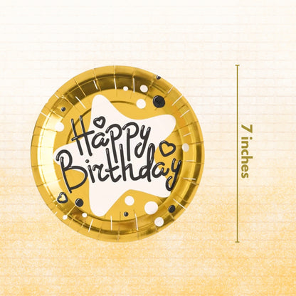 Happy Birthday Gold Cake/Starter Plates -  7 inches - 10PC