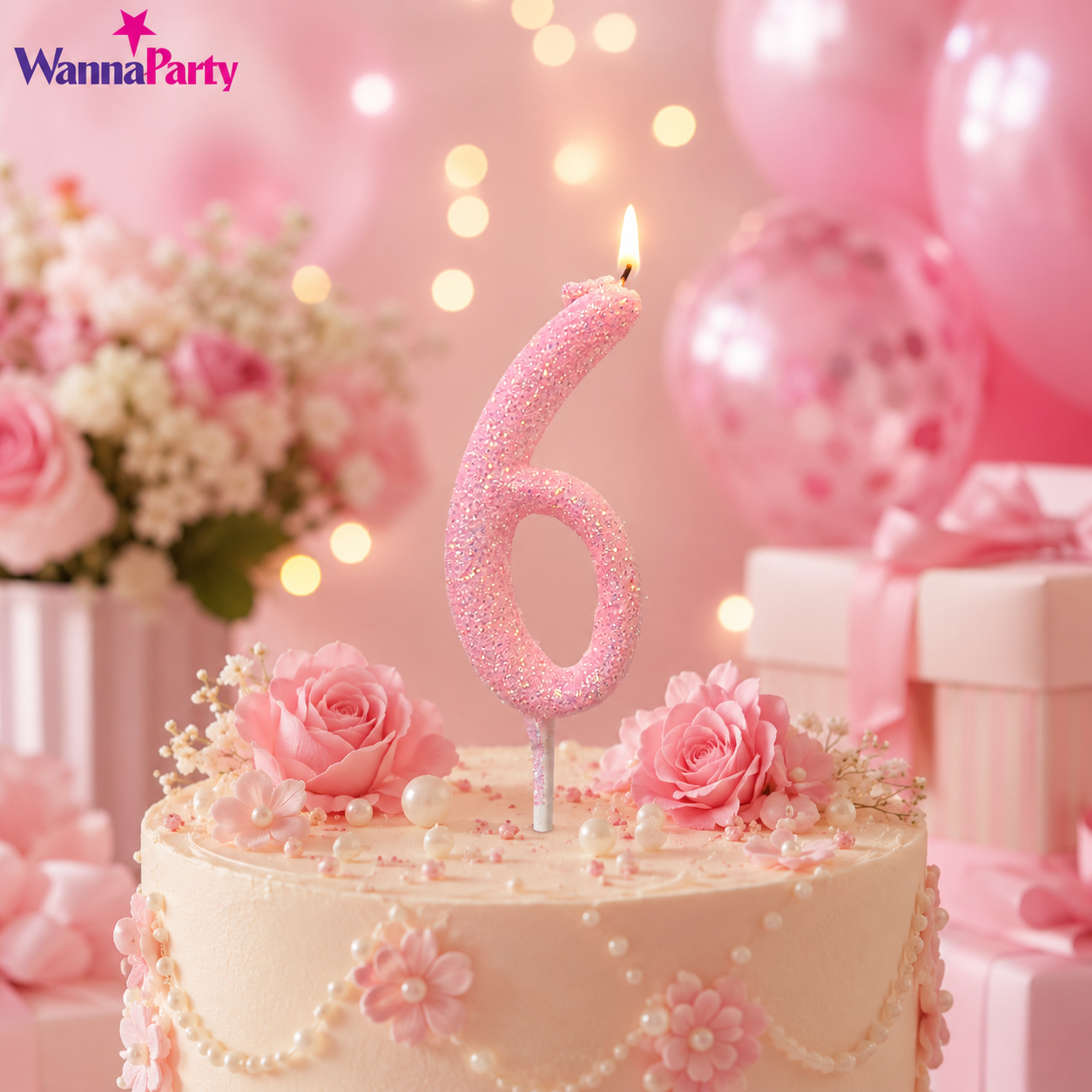 Glitter Designer Pink Candle No. 6