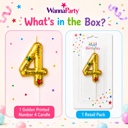 Golden Color Happy Birthday Printed Candle Number 4