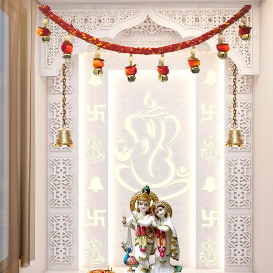 Auspicious Moli Bandanvar Door Toran With Bells for Torans for Main Door for Diwali Decor, House warming Decoration Items, Weddings, Festivals Decorations for home