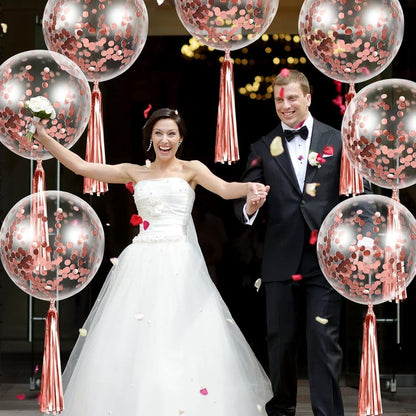 Wanna Party 5 Pieces 24 Inch Jumbo Bubble Confetti Bobo Balloons Including Gold Confetti for Wedding Birthday Anniversary Christmas Decorations(Rose Gold)