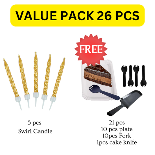 "Golden Swirl candle w/ Black Knife, fork plate set - 26PC "