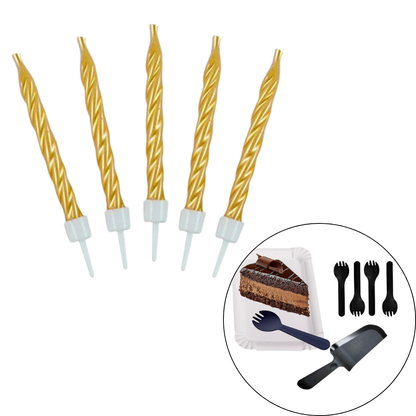 "Golden Swirl candle w/ Black Knife, fork plate set - 26PC "