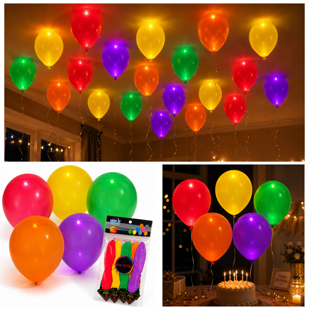 LED Light Up Balloons 12 Inch | Glow Balloons for Party Decor & Celebration | Multicolor | 5 Pc
