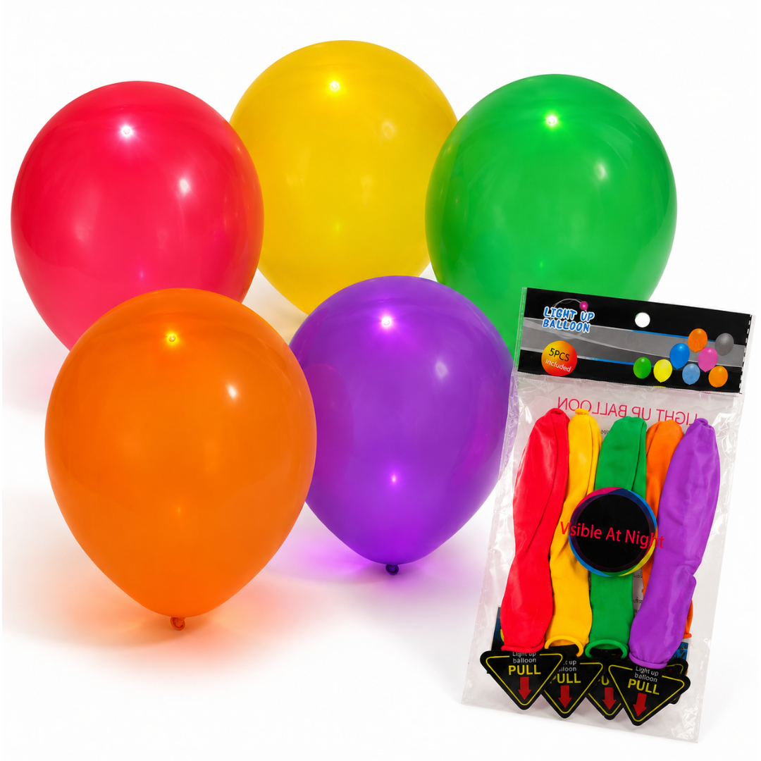 LED Light Up Balloons 12 Inch | Glow Balloons for Party Decor & Celebration | Multicolor | 5 Pc