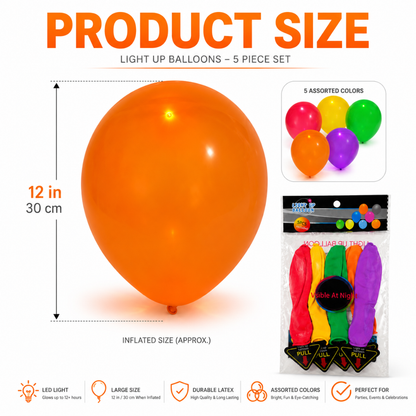 LED Light Up Balloons 12 Inch | Glow Balloons for Party Decor & Celebration | Multicolor | 5 Pc
