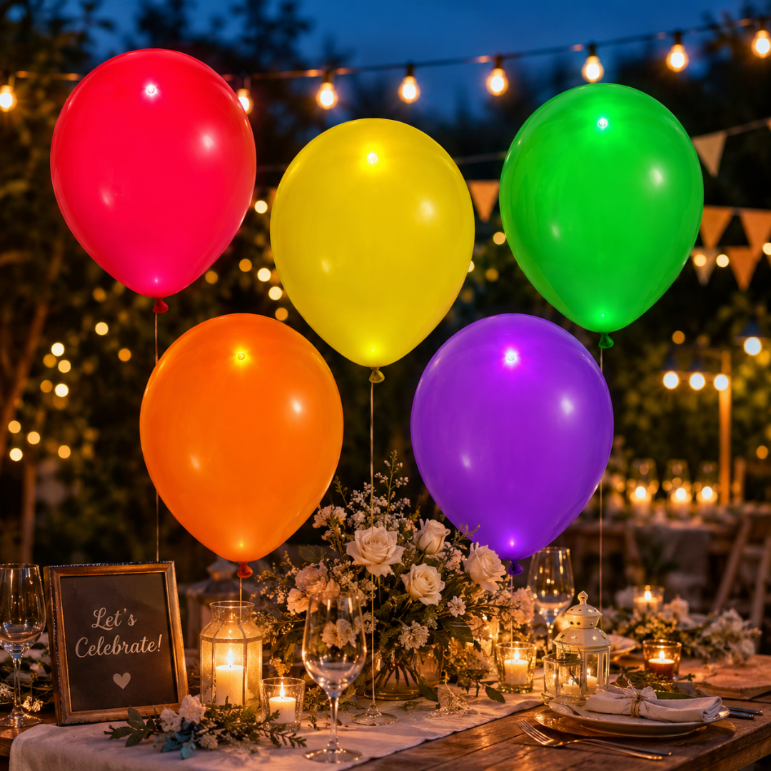 LED Light Up Balloons 12 Inch | Glow Balloons for Party Decor & Celebration | Multicolor | 5 Pc