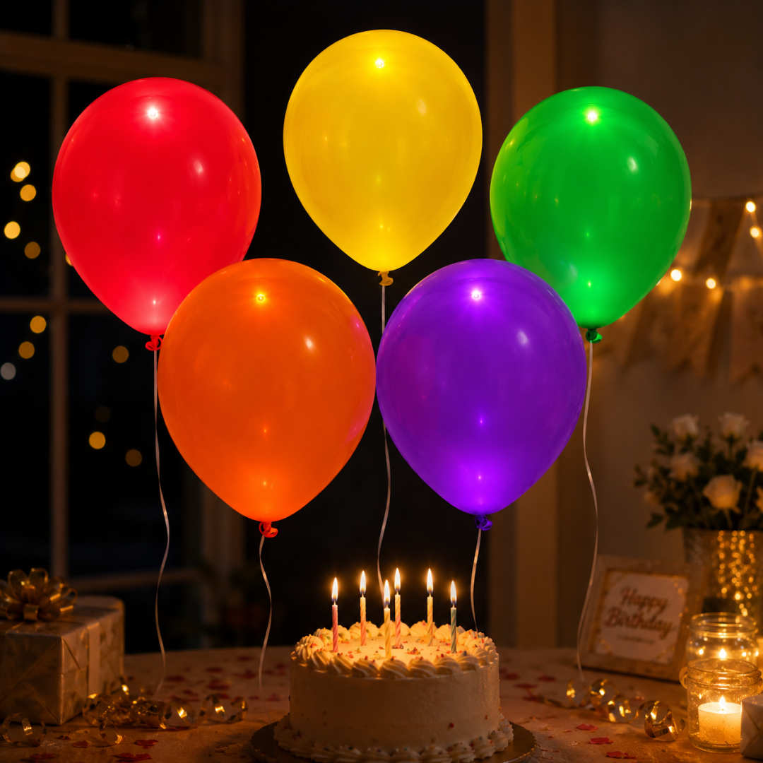 LED Light Up Balloons 12 Inch | Glow Balloons for Party Decor & Celebration | Multicolor | 5 Pc
