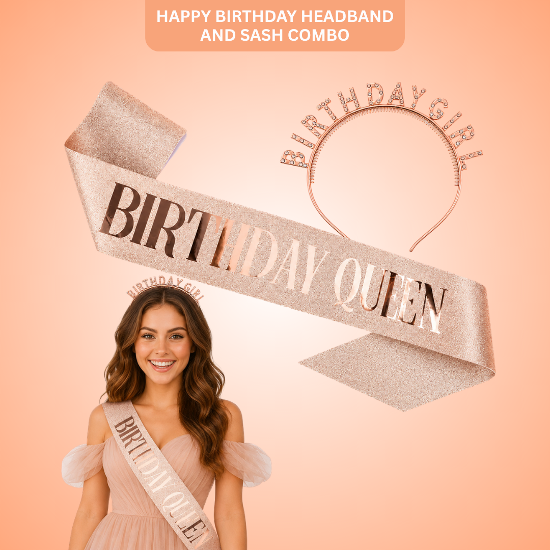 Happy Birthday Tiara Headband with Birthday Queen Sash Combo -... - Wanna Party - front
