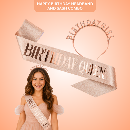 Happy Birthday Tiara Headband with Birthday Queen Sash Combo -... - Wanna Party - front