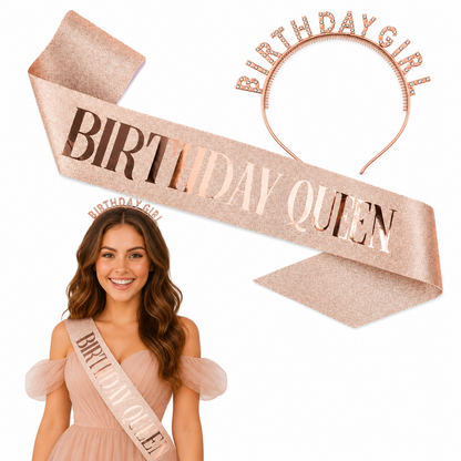 Happy Birthday Tiara Headband with Birthday Queen Sash Combo -... - Wanna Party - closeup