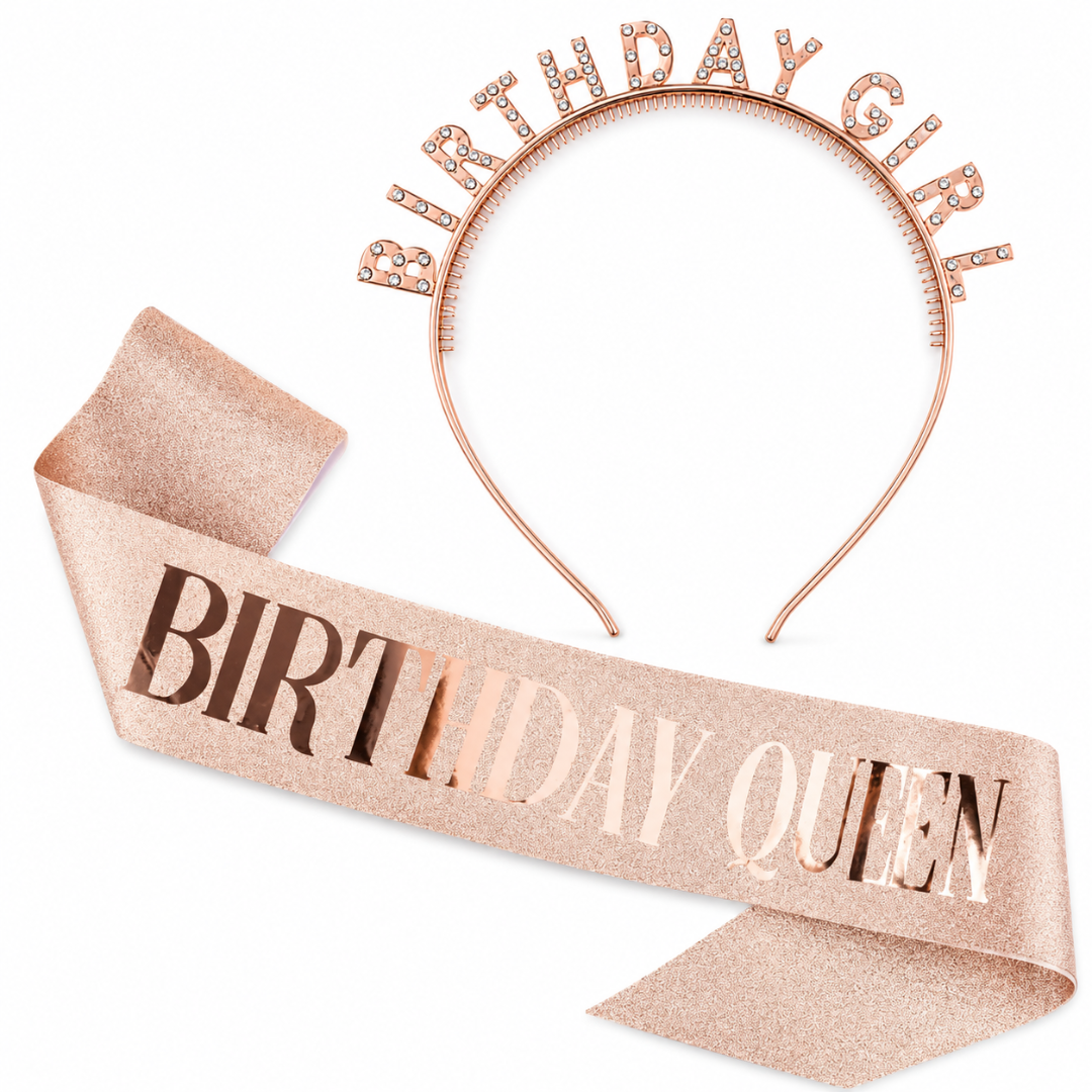 Happy Birthday Tiara Headband with Birthday Queen Sash Combo -... - Wanna Party - side