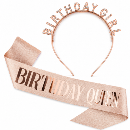 Happy Birthday Tiara Headband with Birthday Queen Sash Combo -... - Wanna Party - side