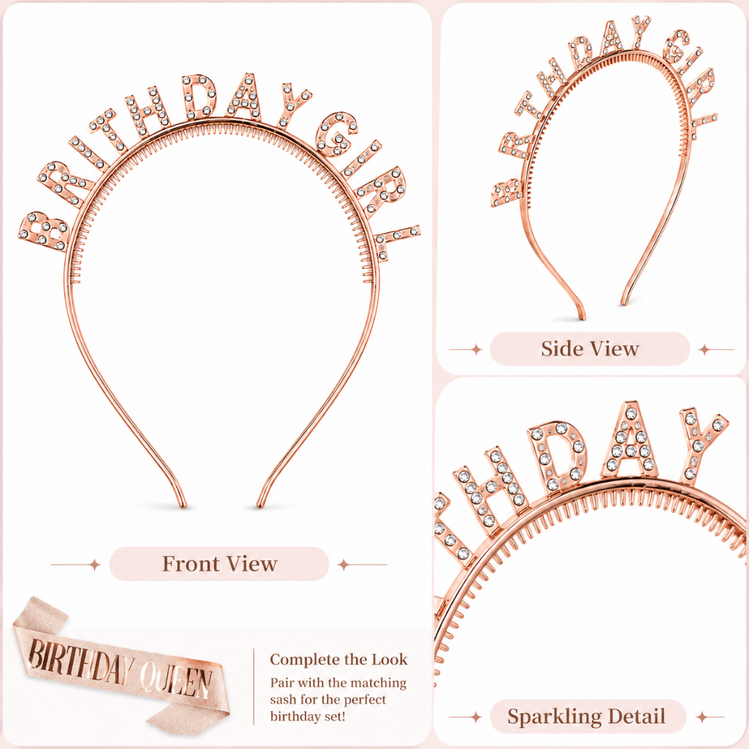 Happy Birthday Tiara Headband with Birthday Queen Sash Combo -... - Wanna Party - lifestyle