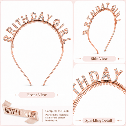 Happy Birthday Tiara Headband with Birthday Queen Sash Combo -... - Wanna Party - lifestyle