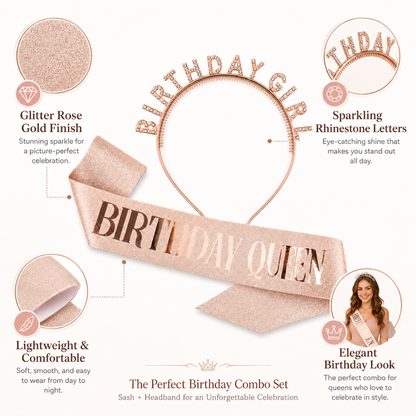 Happy Birthday Tiara Headband with Birthday Queen Sash Combo -... - Wanna Party - alt
